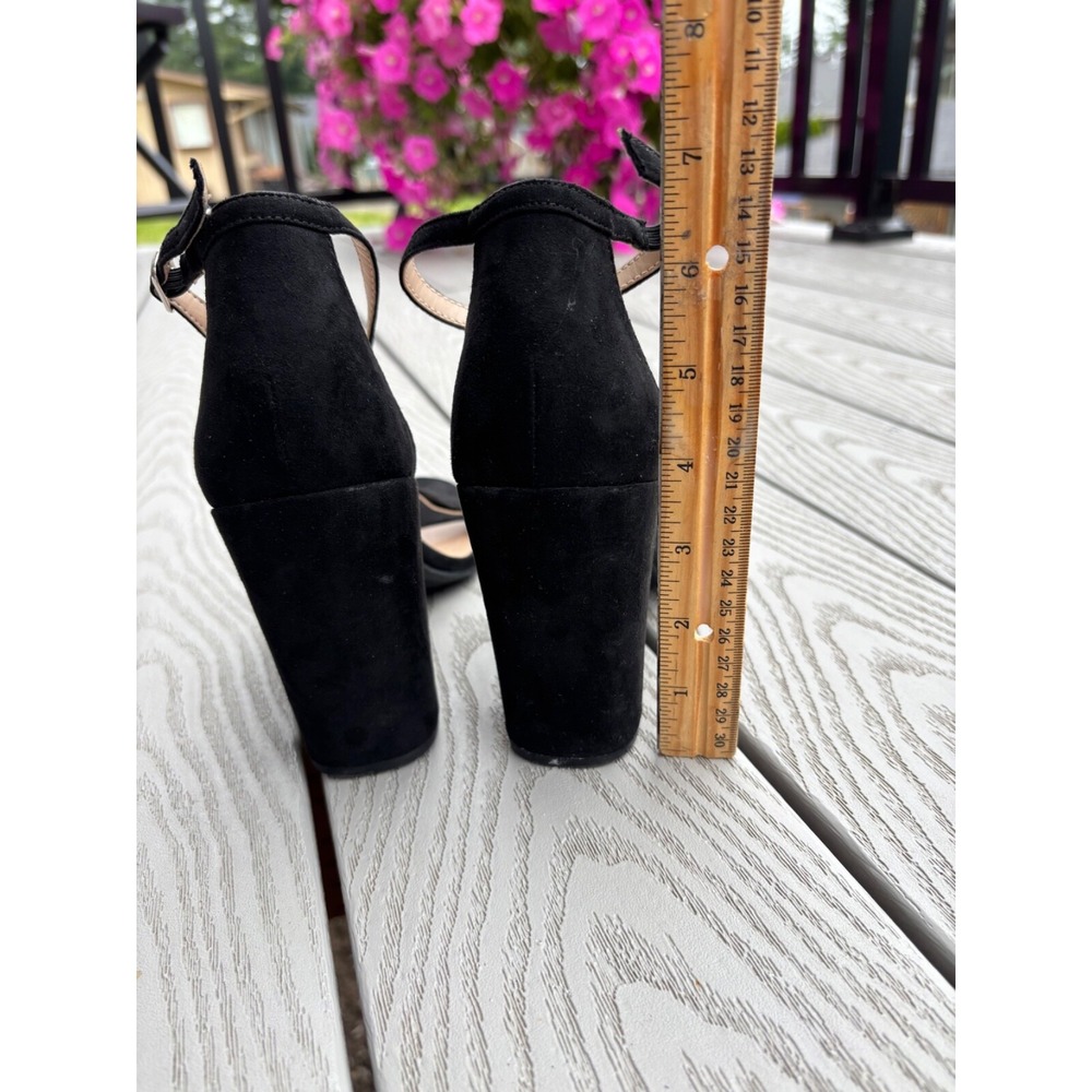 A New Day Black Suede Ankle Strap Block Heel Sandals Women's Size 9 - Picture 8 of 11